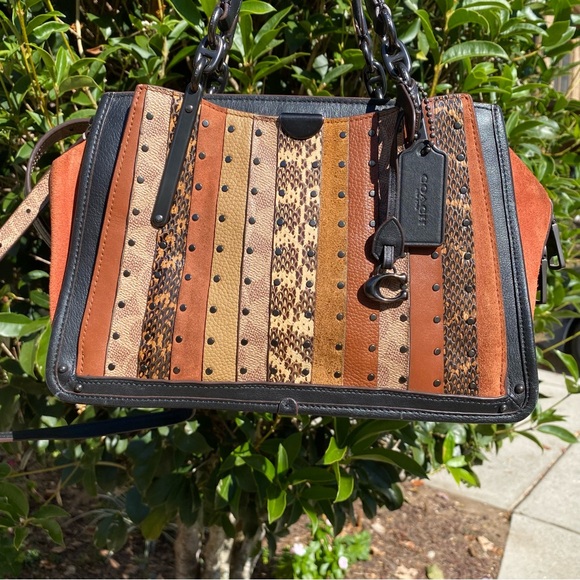 Coach Brown and Orange Striped Shoulder Bag - Picture 2 of 15